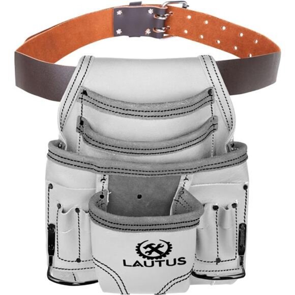 Oil Tanned Leather Tool Pouch Bag | White| Carpenter, Construction, Handyman - Picture 4 of 6